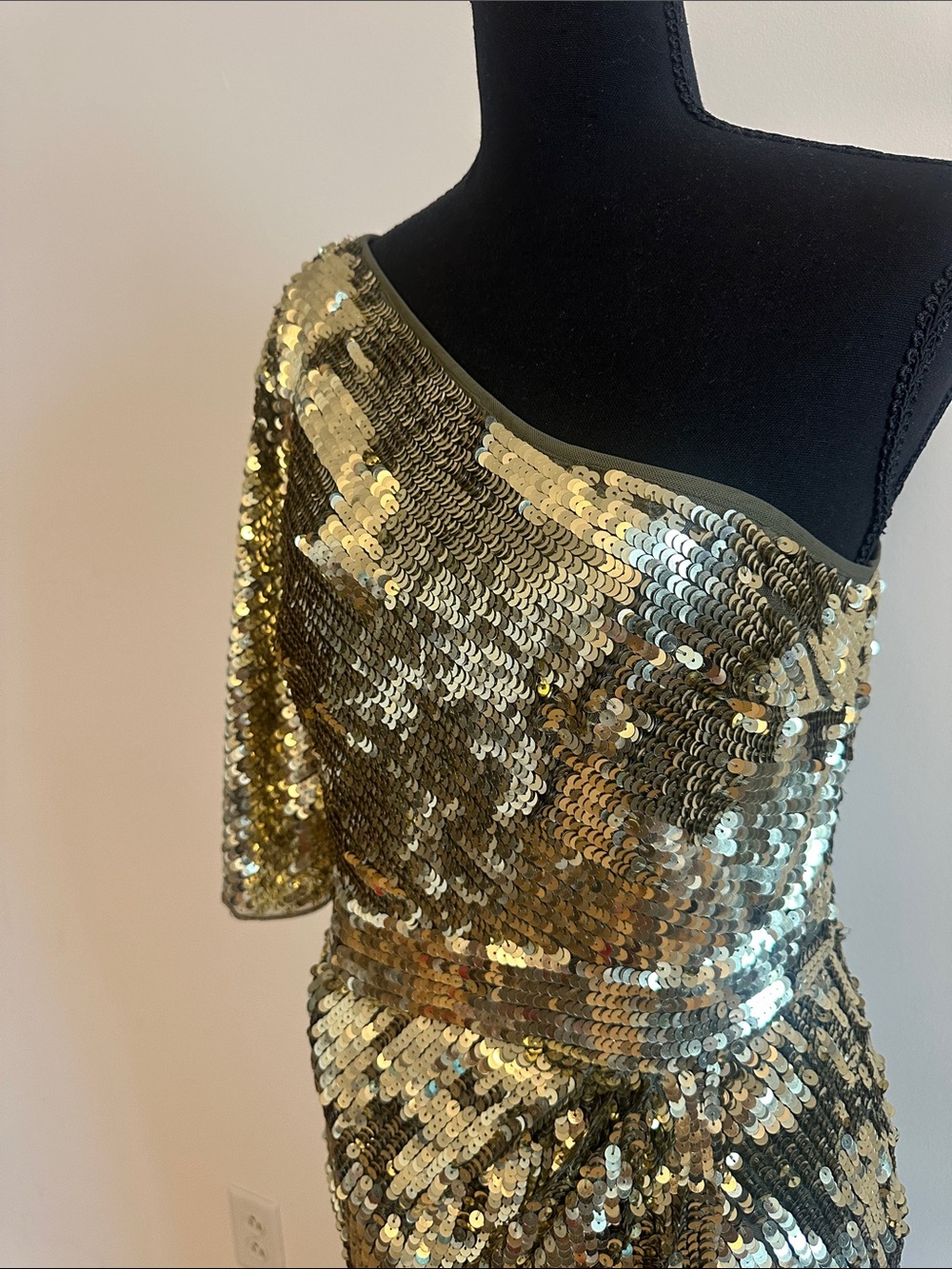 Mac Duggal Gold Sequin One-Shoulder Evening Gown - Picture 2 of 6